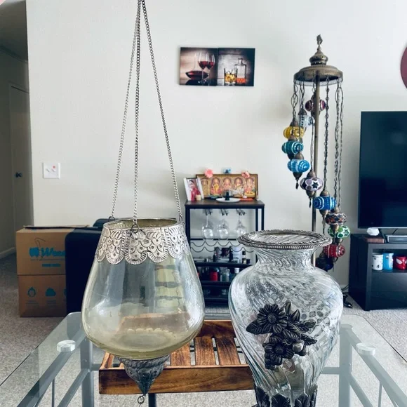 Two Flower Vase with Real Silver work